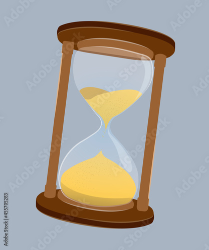 Vector illustration of antique wooden hourglass. Element icon of vintage sand clock, saldglass, time management