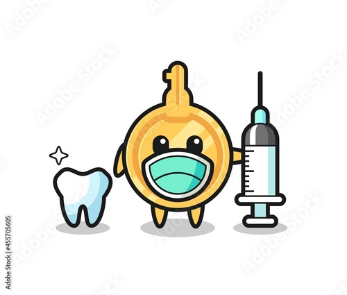 Mascot character of key as a dentist