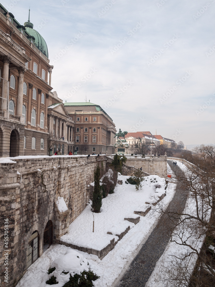 Budapest Royal Palace in winter with snow
