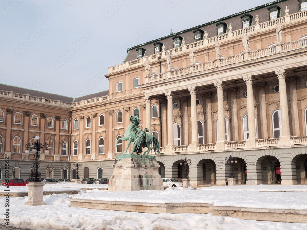 Budapest Royal Palace in winter with snow