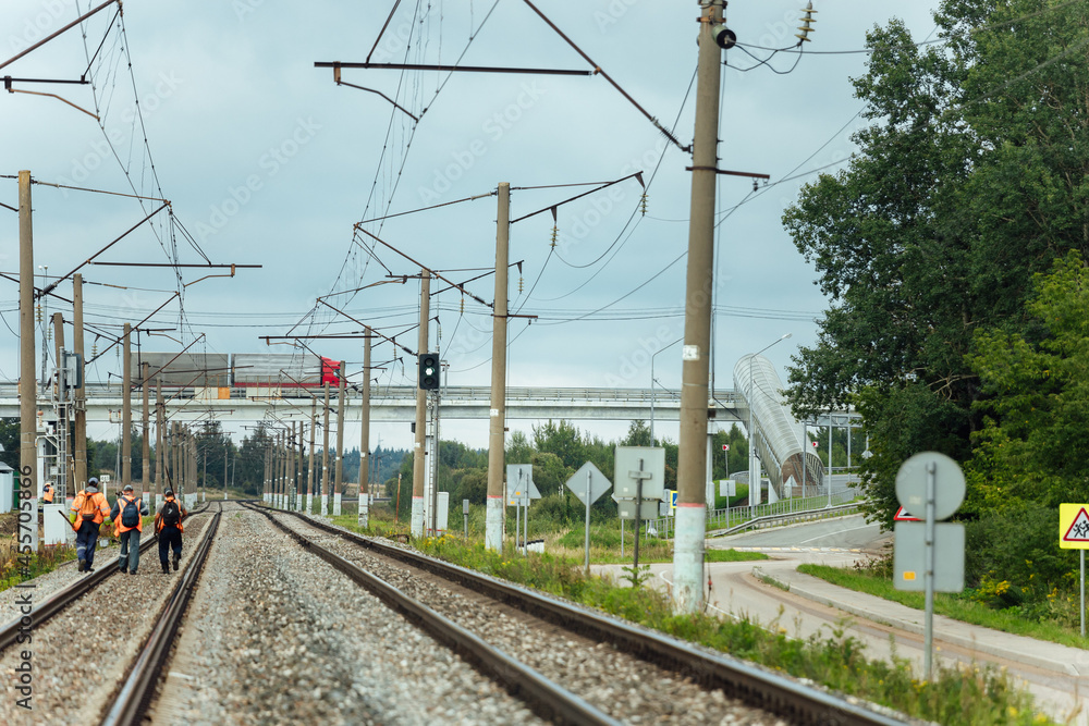 the railway tracks stretch into the distance to the horizon. gravel is poured on the sleepers between the rails. there are no trains on the tracks. railway transport highway the railway tracks stretch into the distance to the horizon. gravel is poured on the sleepers between the rails. there are no trains on the tracks. railway transport highway
