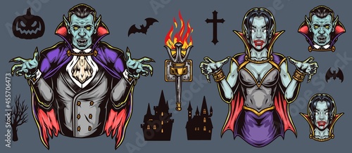 Halloween elements colorful concept