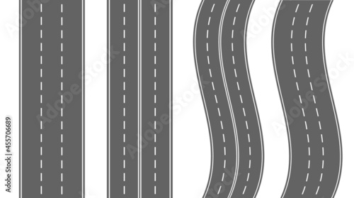 Set of roads and highways isolated on white background. Roads and road bends top view. Vector stock
