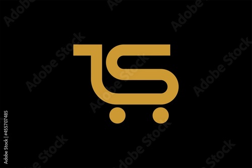 Trolley shop and letter S logo vector. Abstract business logo design.