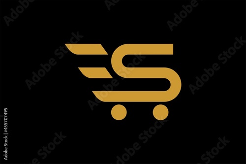 Trolley shop and letter S logo vector. Abstract business logo design.