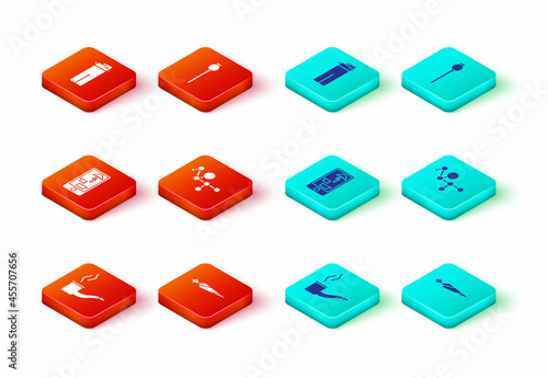 Set Smoking pipe, Marijuana joint, Buying drugs online on phone, Cannabis molecule, Opium poppy and Lighter icon. Vector