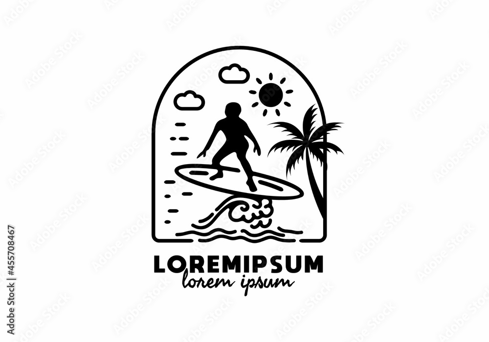 Wave surfing line art with lorem ipsum text