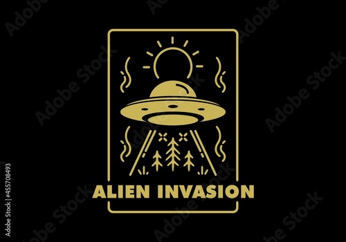 Alien invasion line art illustration