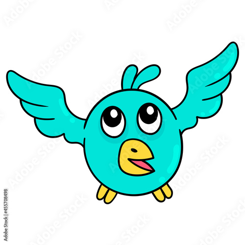 happy flying blue bird, doodle icon image kawaii