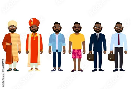 Indian man in national and modern clothes. Vector clipart.