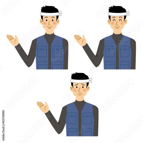 大工の男性色々な表情の紹介ポーズ