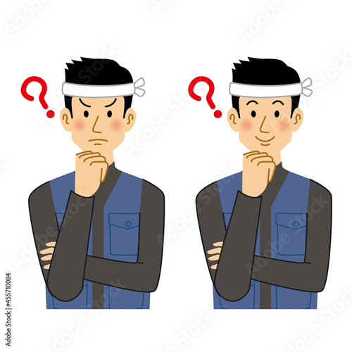 悩んだり考えたりする大工の男性