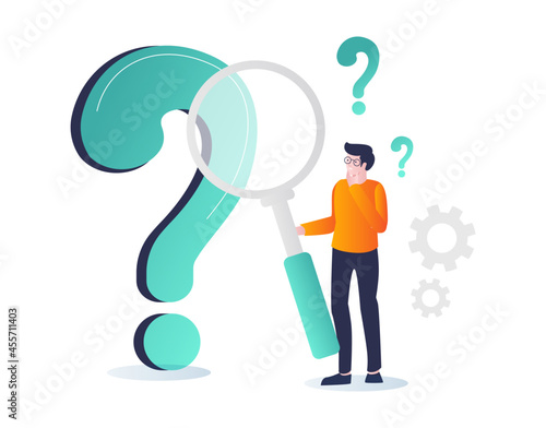 Isometric illustration design concept. full of question marks with problems and looking for solutions