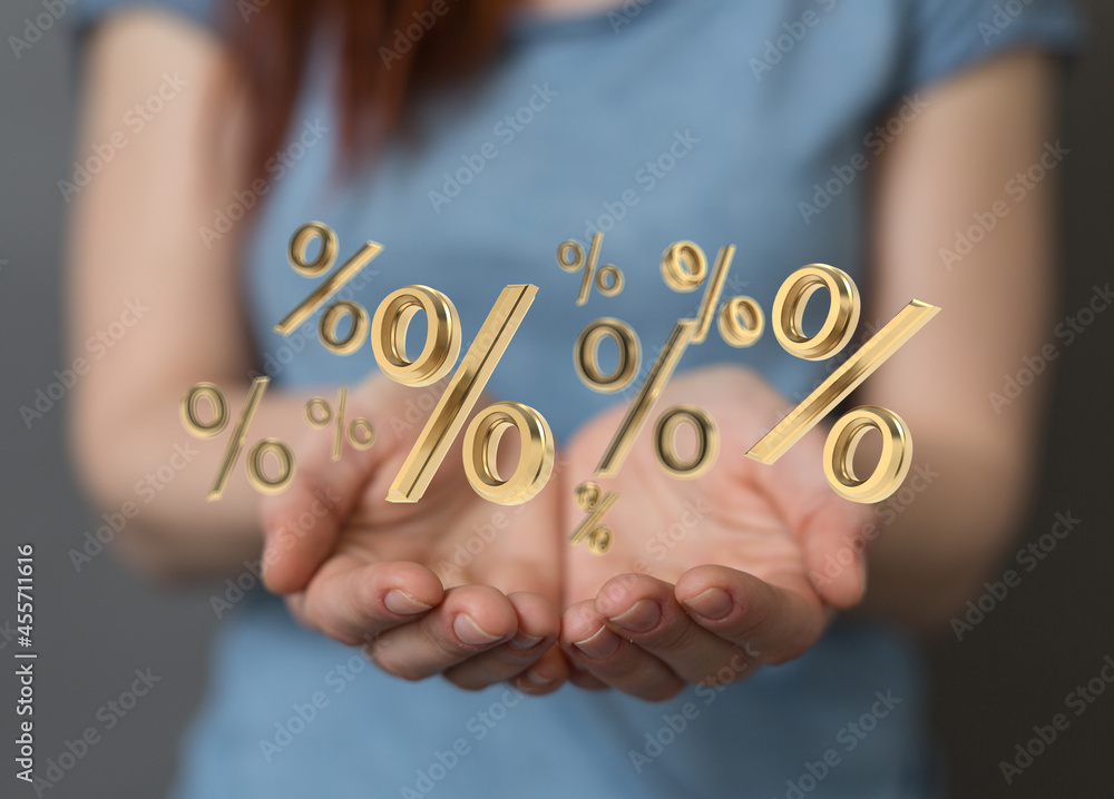 percent shopping digital in hand 3d.. percent shopping digital in hand 3d..