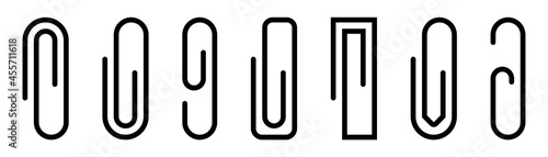 Paper clip icons set. Black paperclip collection. Attach symbol. Document staple icons