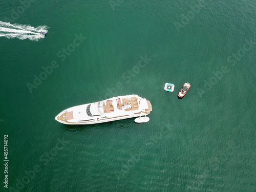 Aerial shot of boats in ocean, Hong Kong