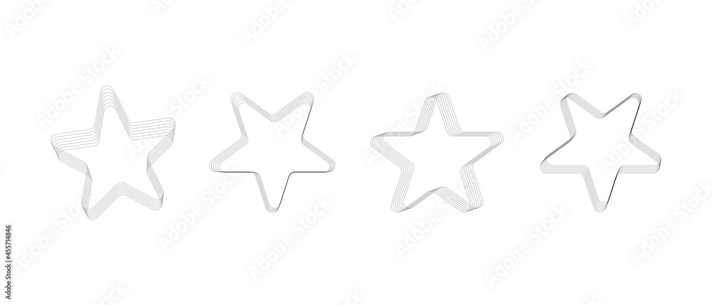 Set of Stars Rounded Shapes. Hand Drawn Geometric Stars in Lines Style isolated on White Background. Flat Vector Decorative Design Template Elements.
