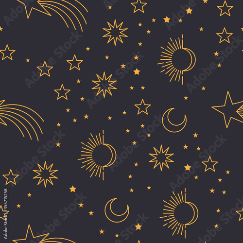 Stars sky seamless pattern. Celestial astrology background. Starry texture for textile design.