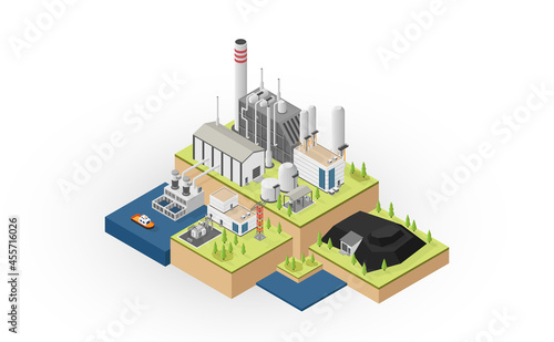 the coal energy, coal power plant with isometric graphic