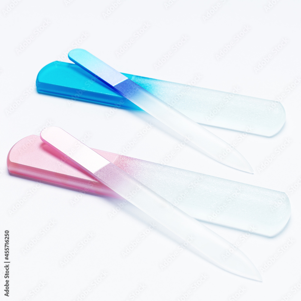 glass nail files on white background