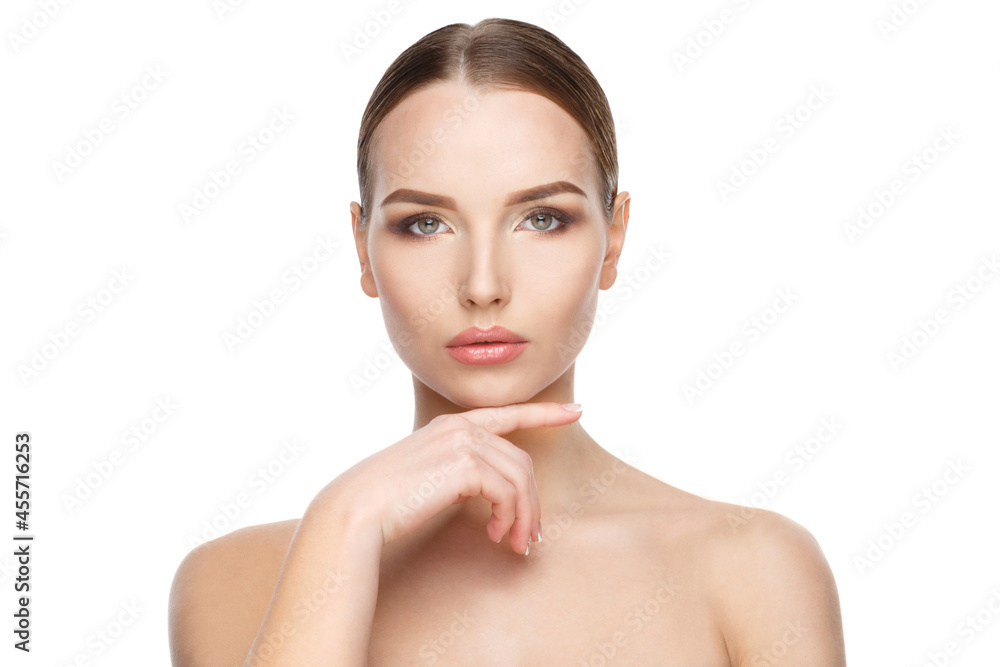 Beautiful Young Woman with Clean Fresh Skin isolated on white background Beautiful Young Woman with Clean Fresh Skin isolated on white background