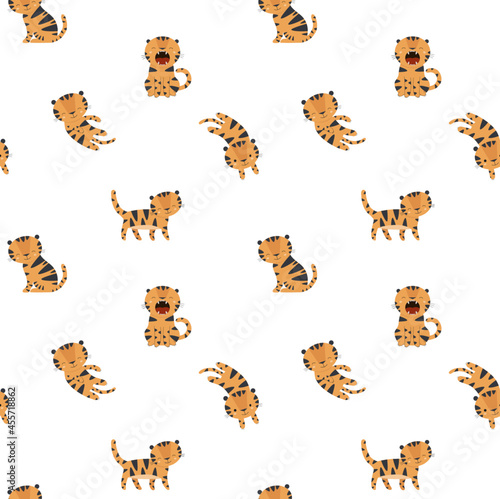 Photography Seamless pattern with cute and funny tigers in cartoon style.