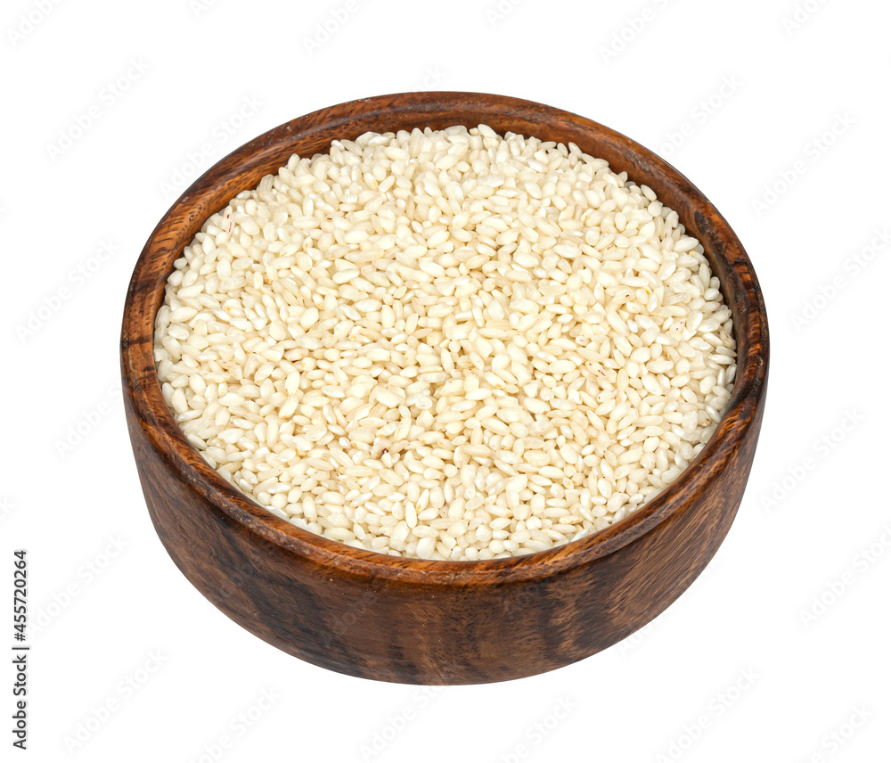 Risotto rice isolated on white background, top view Risotto rice isolated on white background, top view
