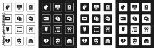 Set Medical clipboard, Graves funeral sorrow, Psychology, Psi, Solution to the problem, Question and Answer, Psychologist online, mark and Armchair icon. Vector