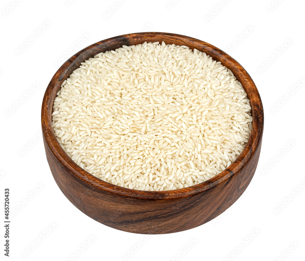 Basmati rice isolated on white background, top view Basmati rice isolated on white background, top view