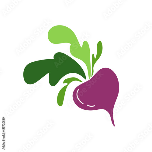 Vector cartoon beet with leaves isolated on a white background.
