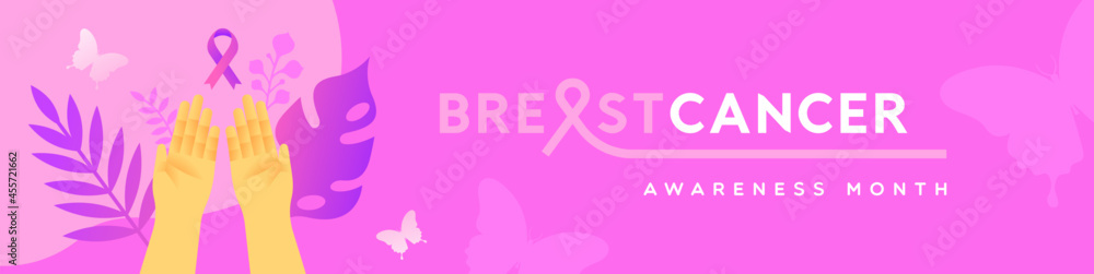 Obraz premium Breast Cancer awareness pink ribbon hand banner
