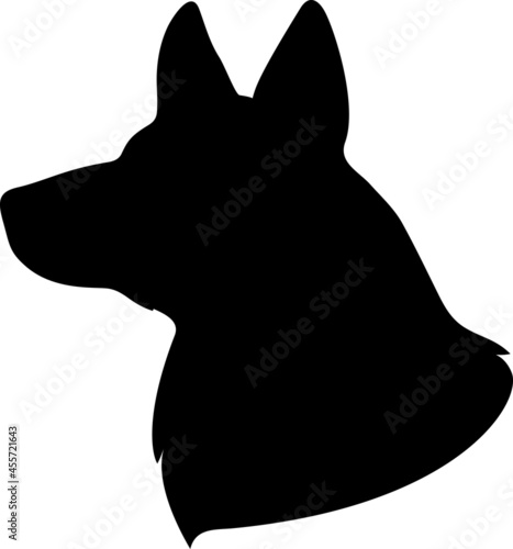 Silhouette of a black head of a shepherd dog.