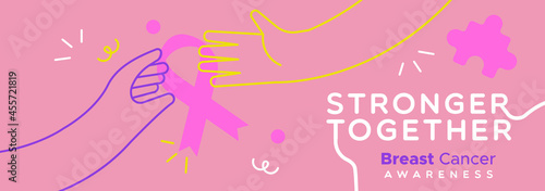 Breast Cancer awareness banner woman hands