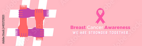 Breast Cancer pink woman hand hashtag banner