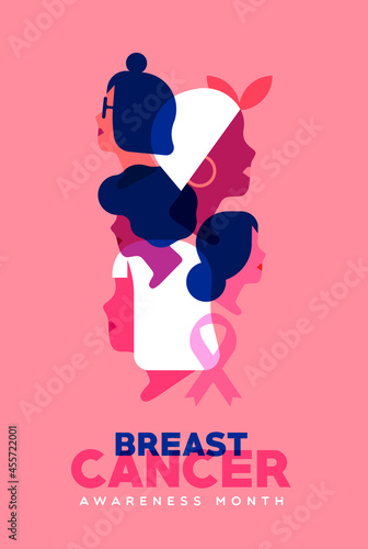 Breast Cancer awareness diverse women face card
