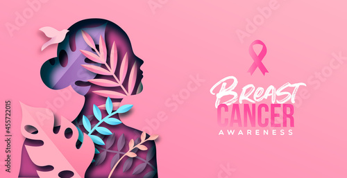 Breast Cancer awareness pink paper cut girl banner