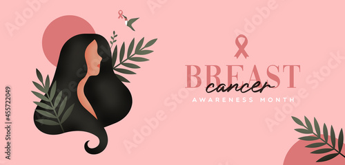 Breast Cancer awareness tropical leaf woman face