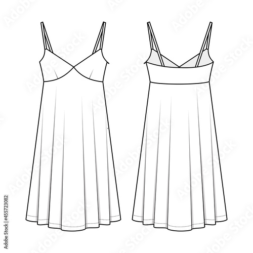 Fashion technical drawing of spagetti strap dress