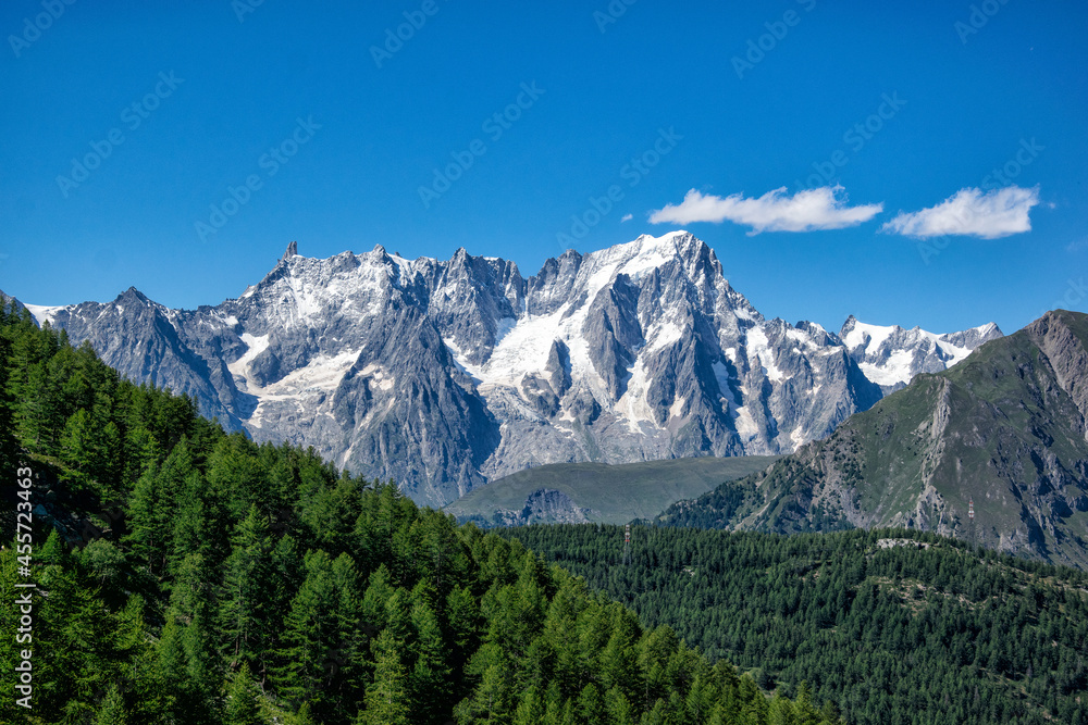 View of the snowy mont blanc in the alps