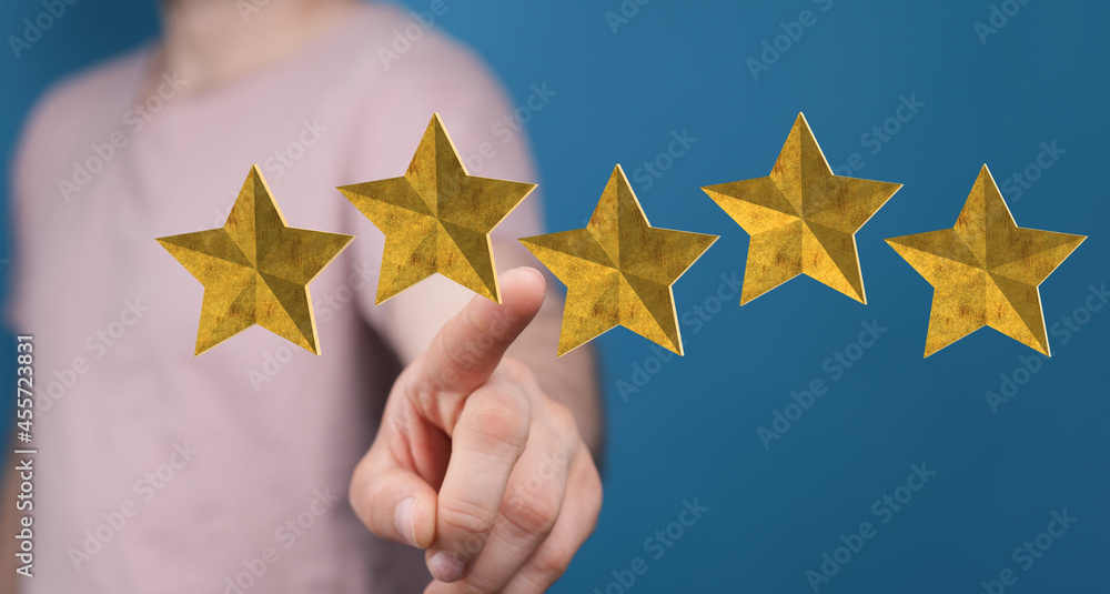 pointing five star symbol to increase rating of company pointing five star symbol to increase rating of company