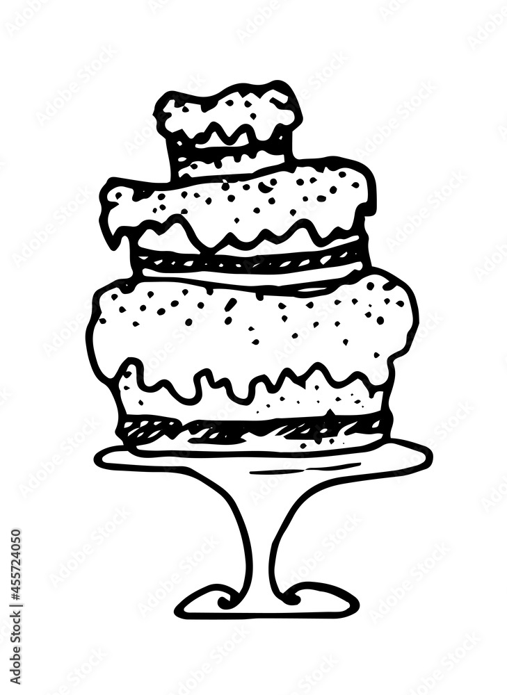 vector threetiered cake on a stand with a dot texture. multitiered