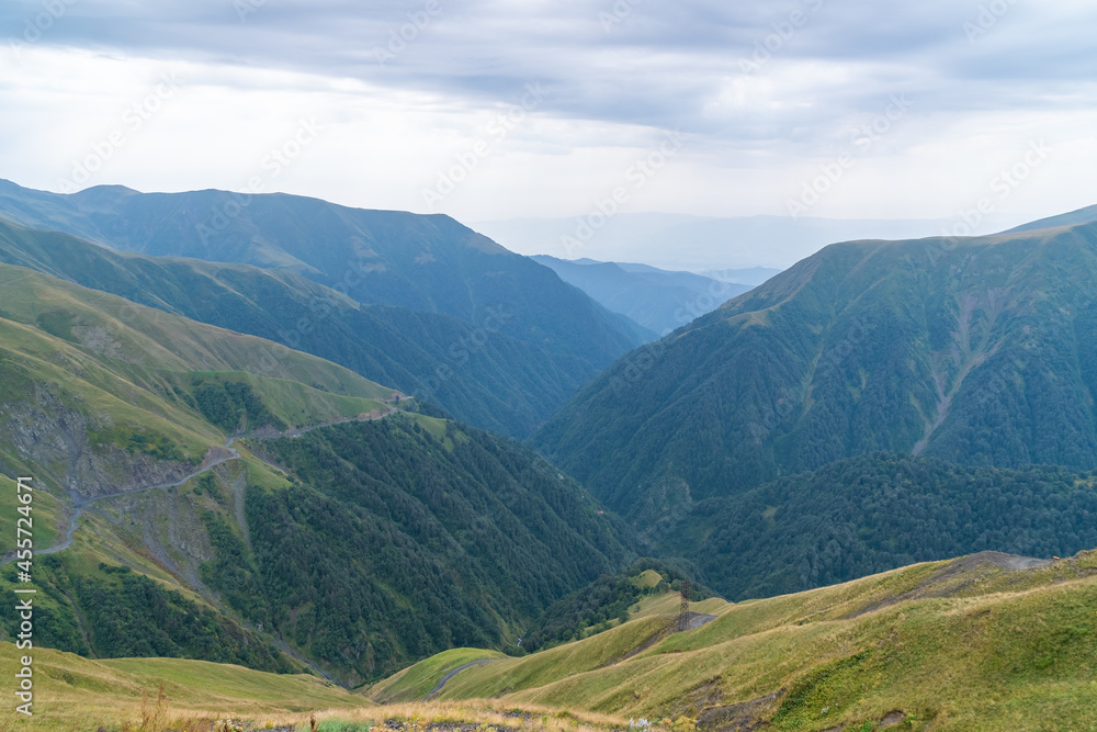 Beautiful view of Abano Gorge in Tusheti, dangerous mountain road in Georgia