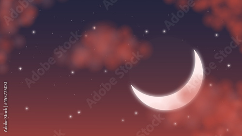 moon in the night sky, sunset, evening sky, stars