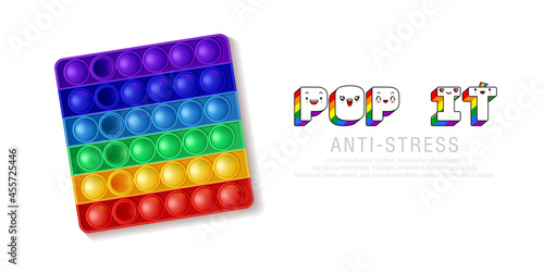 Silicone colorful poppit game, trendy toy pop it antistress. Vector illustration photo