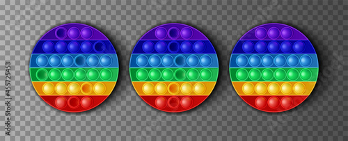 Round colorful Silicone poppit game, trendy toy pop it antistress on a transparent background. Vector illustration