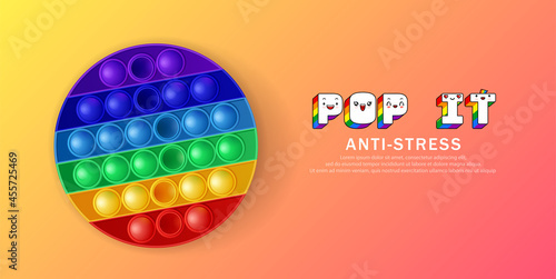 Round colorful Silicone poppit game, trendy toy pop it antistress. Vector illustration photo