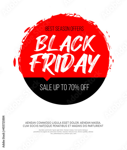 Black Friday inscription on abstract red ink round spot, for sale and discount, template for your banner or poster.