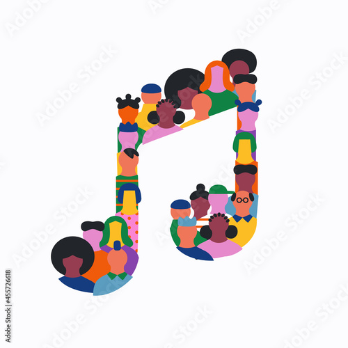 Diverse people cartoon music shape team isolated