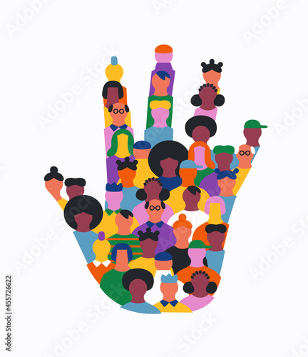 Diverse people cartoon hand shape team isolated