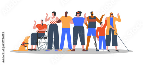 Diverse disabled people flat cartoon isolated photo